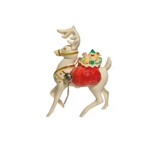 Vintage Hard Plastic Christmas Reindeer With Toy Bag Decoration